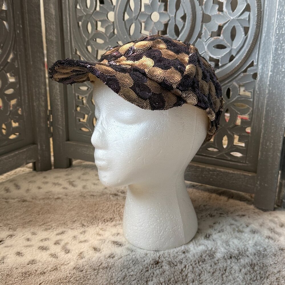 Glam baseball hat adult OS gold purple sequins sparkly sporty cap resortwear